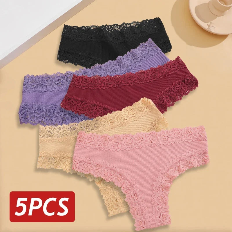 5PCS/Set Women Lace Seamless Cotton Panties