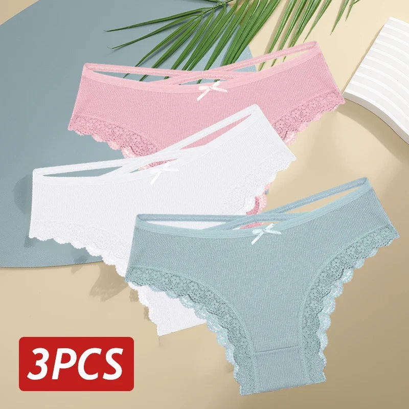 3PCS/Set Cotton Sexy Lace Brazilian Panties