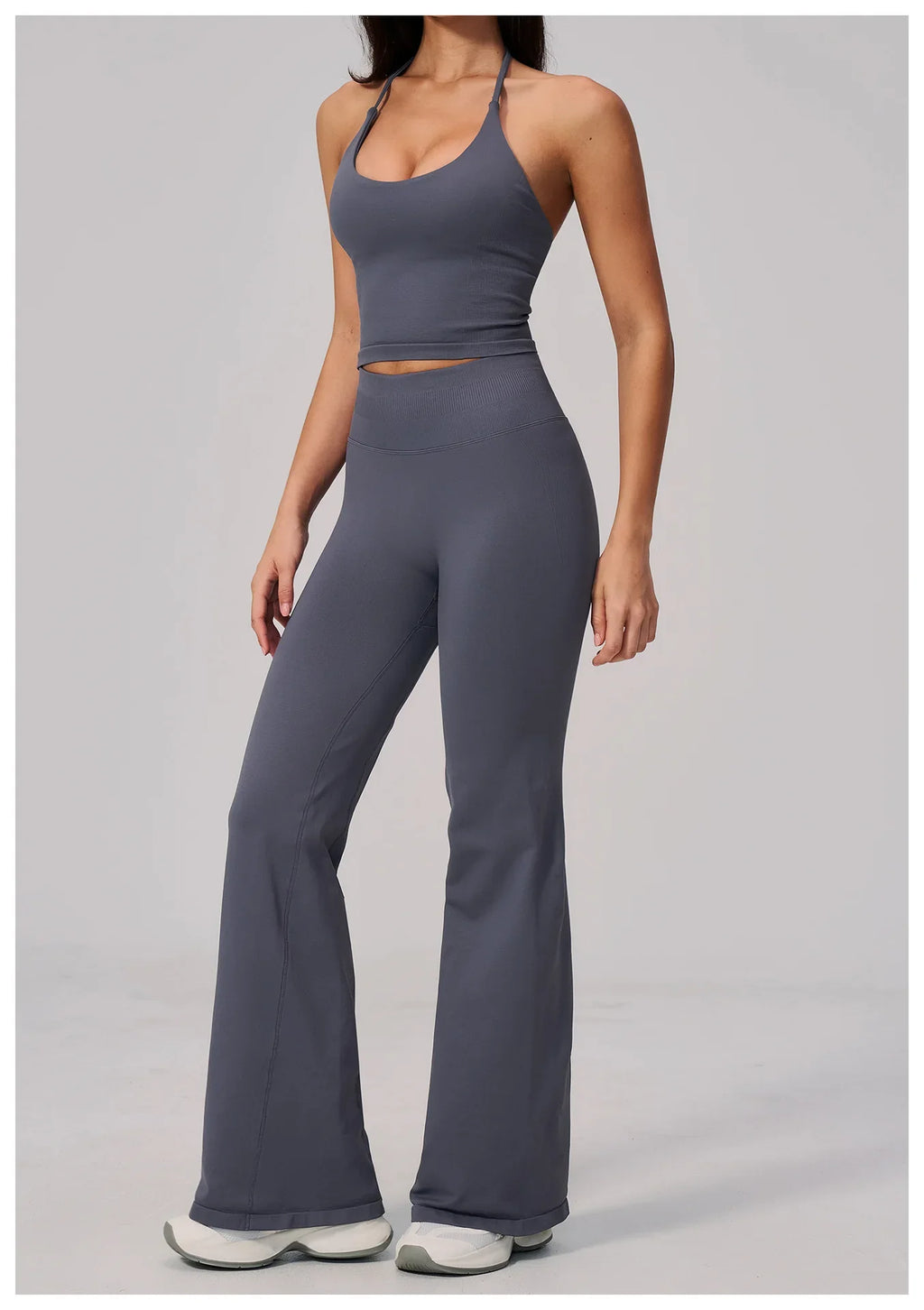 New Yoga Sets Women Seamless Thread Hanging Neck Sports Vest Exercise Fitness Suit High Waist Wide Leg Pants Tracksuit