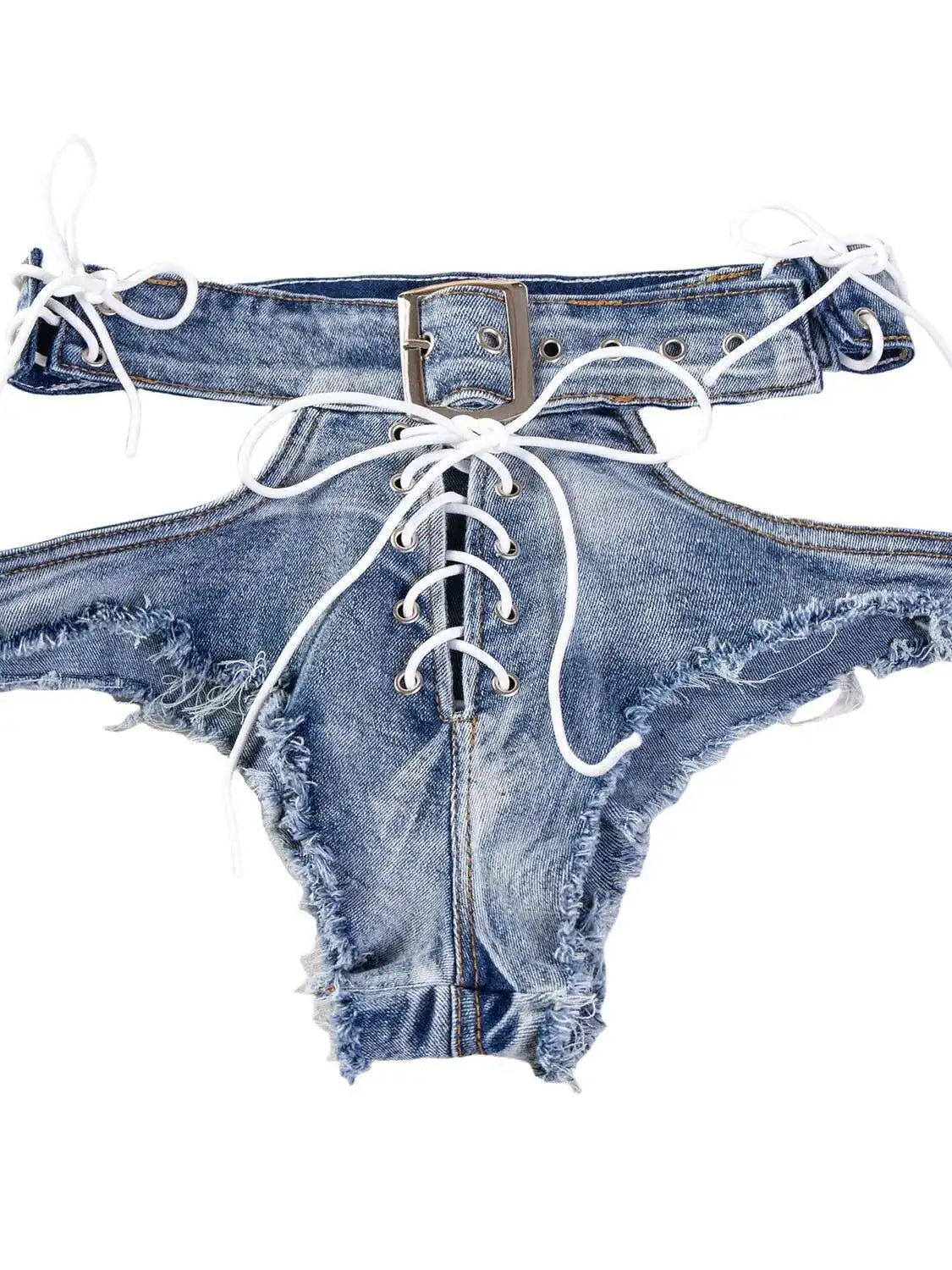 Sexy Hollow Out Women Denim Shorts Hole Bandage Night Club Pole Dance Hot Jeans Lace-Up Shorts