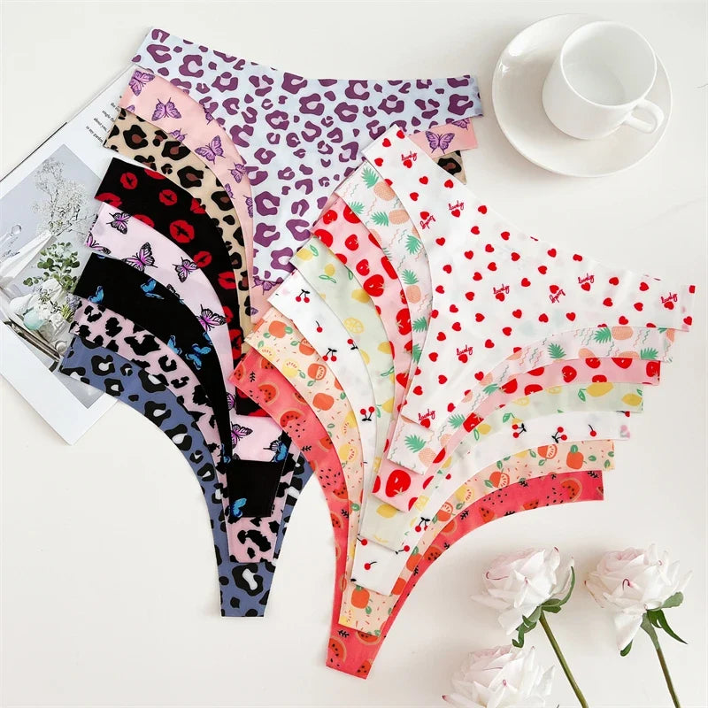 4Pcs Ultra Soft Sexy Graphic Print Seamless Thongs