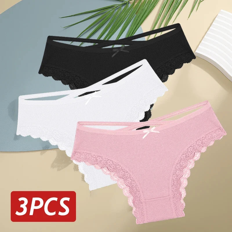 3PCS/Set Cotton Sexy Lace Brazilian Panties