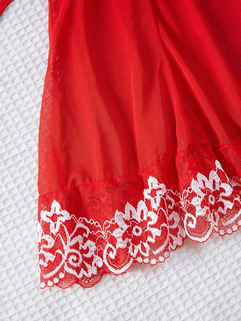 See Through Sexy Deep V Embroidered Nightdress