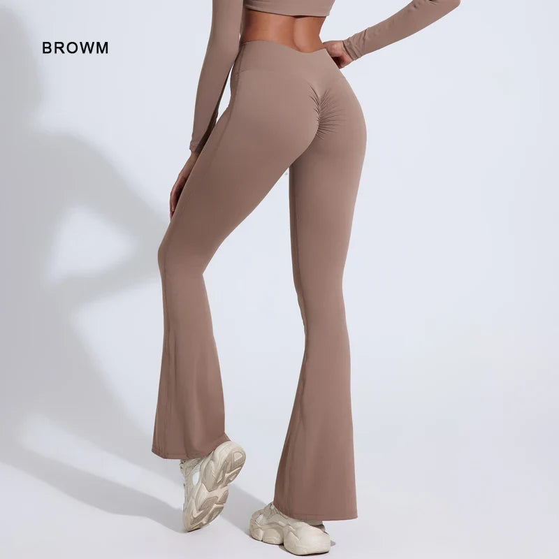 High waisted hip lifting tight pants wide leg