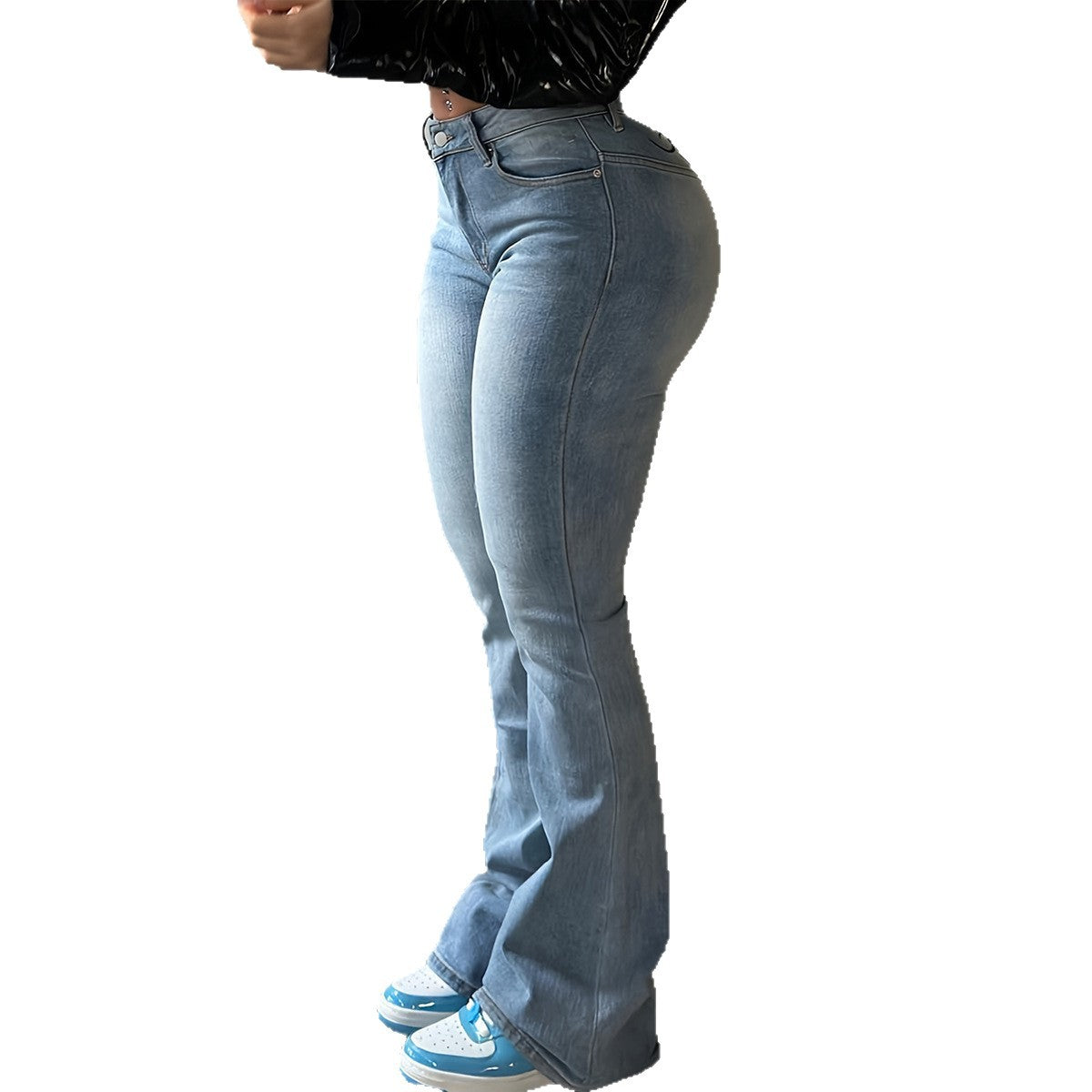 Denim Jeans With A Personalized Street-Style Retro Hip-hop Print