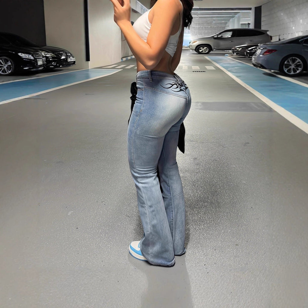 Denim Jeans With A Personalized Street-Style Retro Hip-hop Print