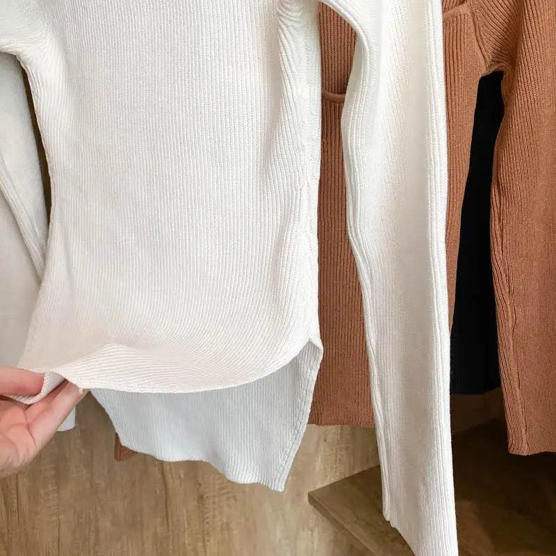 Trendy Square Collar Long Sleeve Woman's Sweater Knitted