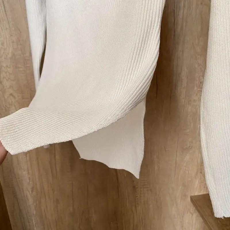 Trendy Square Collar Long Sleeve Woman's Sweater Knitted