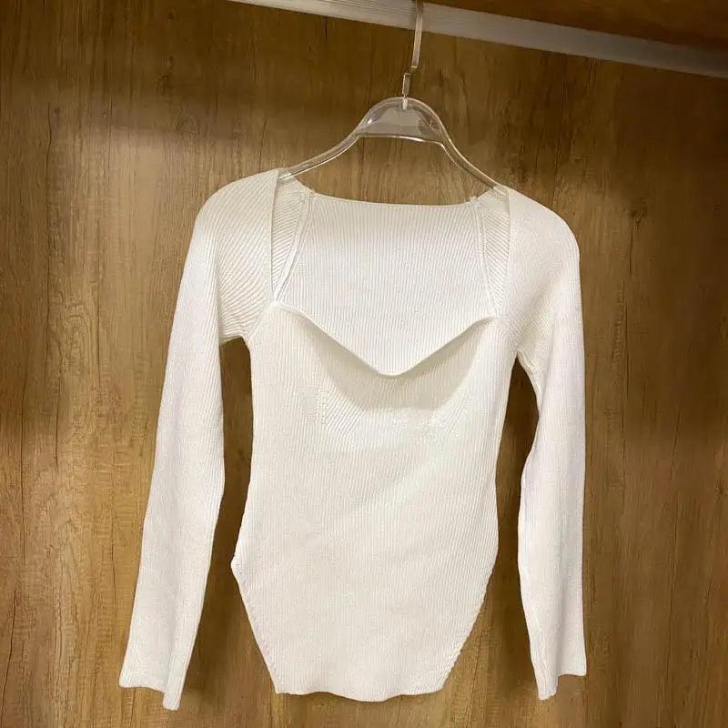 Trendy Square Collar Long Sleeve Woman's Sweater Knitted