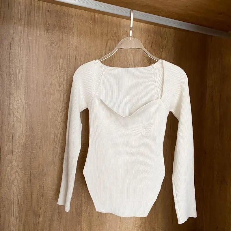 Trendy Square Collar Long Sleeve Woman's Sweater Knitted