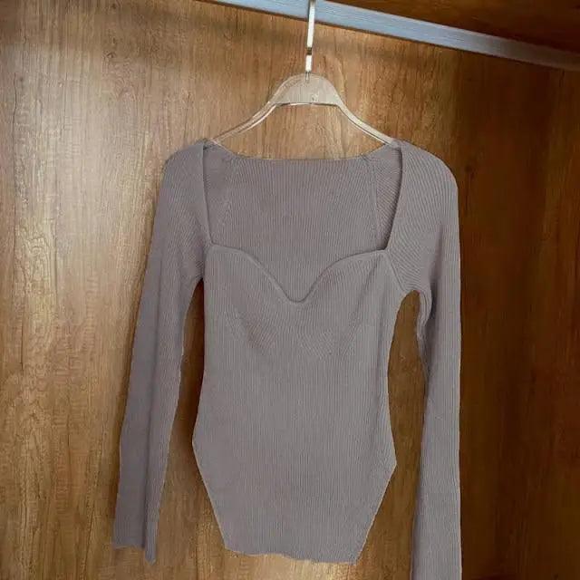 Trendy Square Collar Long Sleeve Woman's Sweater Knitted