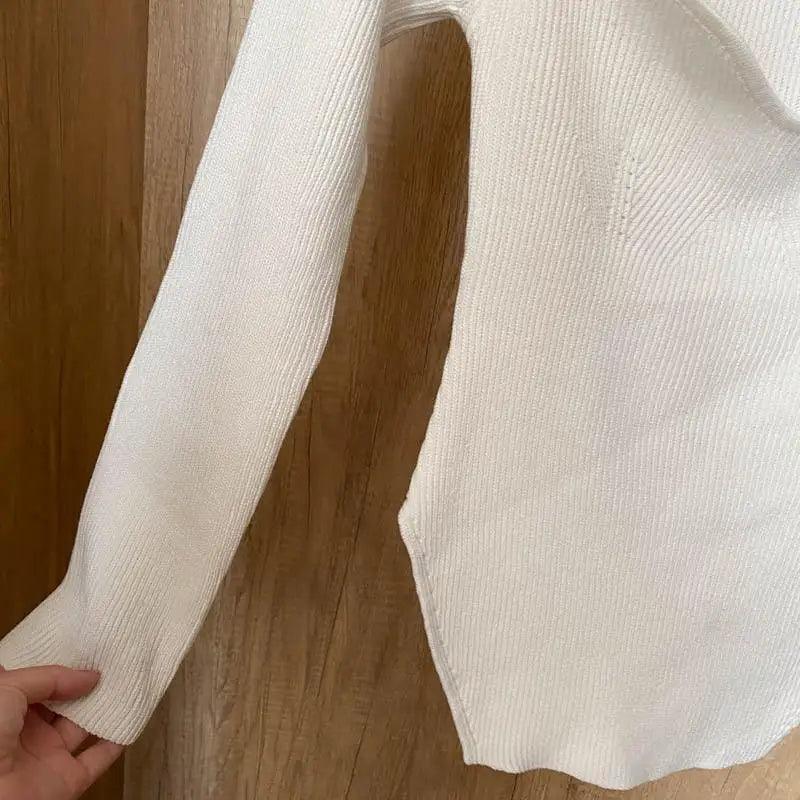 Trendy Square Collar Long Sleeve Woman's Sweater Knitted