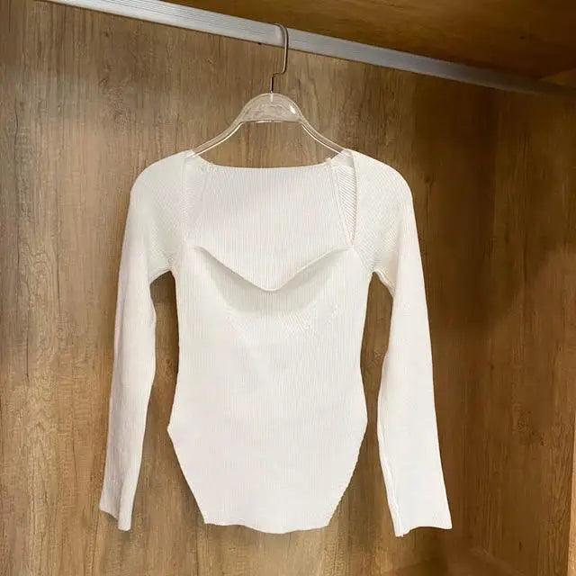 Trendy Square Collar Long Sleeve Woman's Sweater Knitted