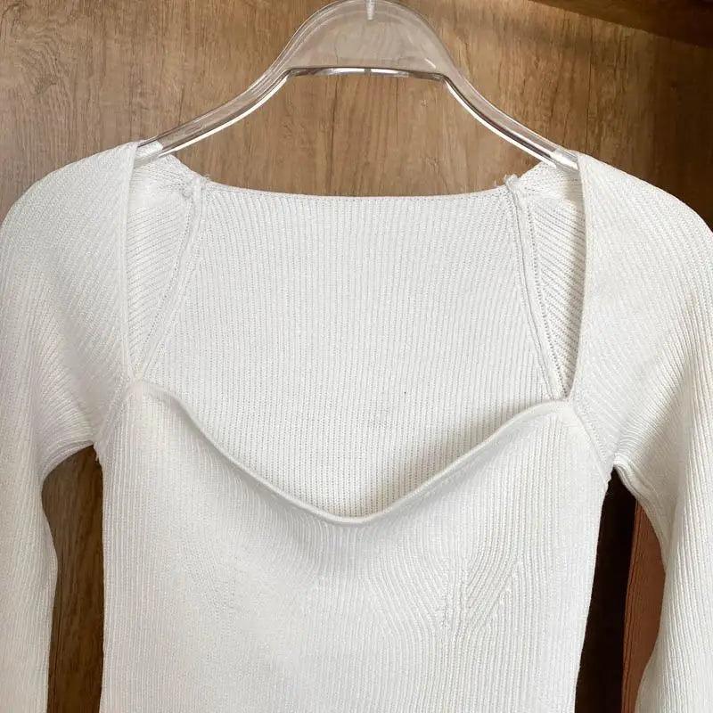 Trendy Square Collar Long Sleeve Woman's Sweater Knitted