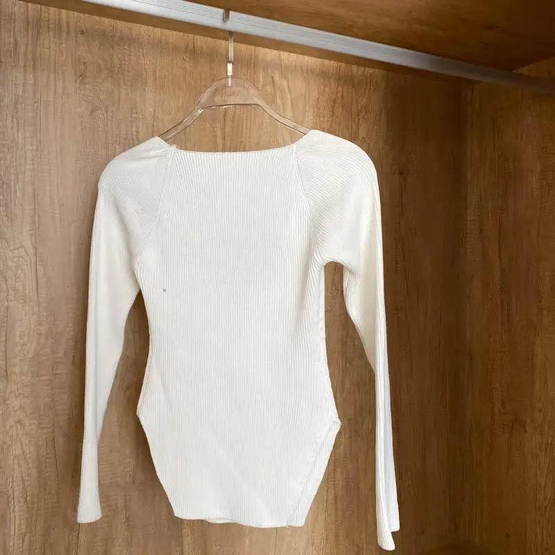 Trendy Square Collar Long Sleeve Woman's Sweater Knitted