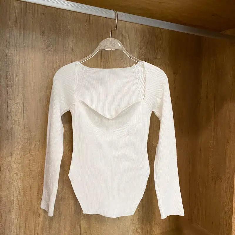 Trendy Square Collar Long Sleeve Woman's Sweater Knitted