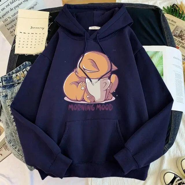 New Hoody Cat Cartoon Print
