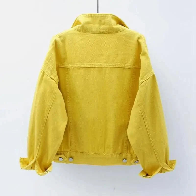 New Stunning Women's Plus Size Denim Jacket Spring Autumn Short Coat Pink Jean Jackets Casual Tops Purple Yellow White Loose Outerwear