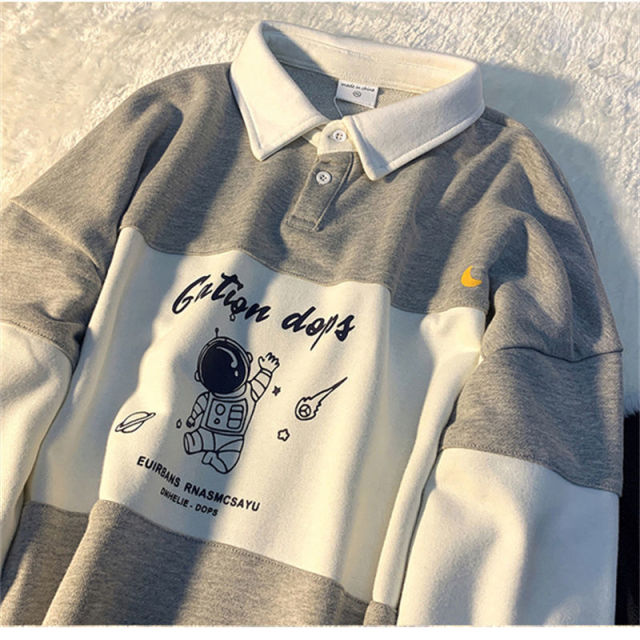 Polo Collar Oversized Letter Print Sweatshirt Long Sleeve